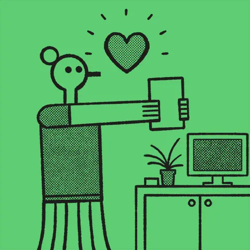 Illustratie van een vrouw die blij is met haar tekening